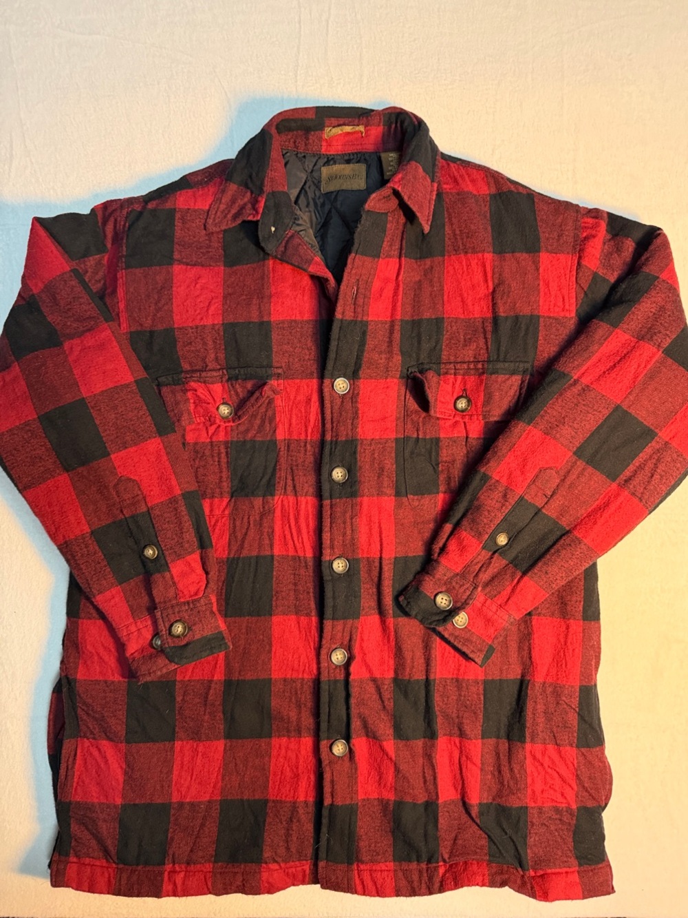 St John’s Bay Red & Black Quilt Lined Buffalo Plaid Button-Up Jacket
